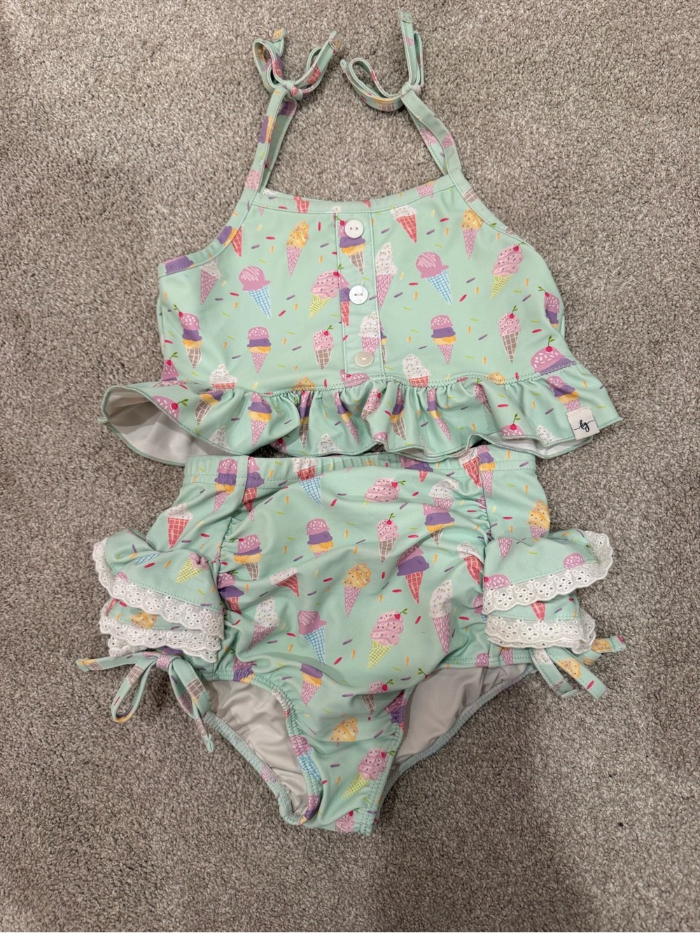 Mint Ice Cream Print Ruffle One-Piece Swimsuit - Kids